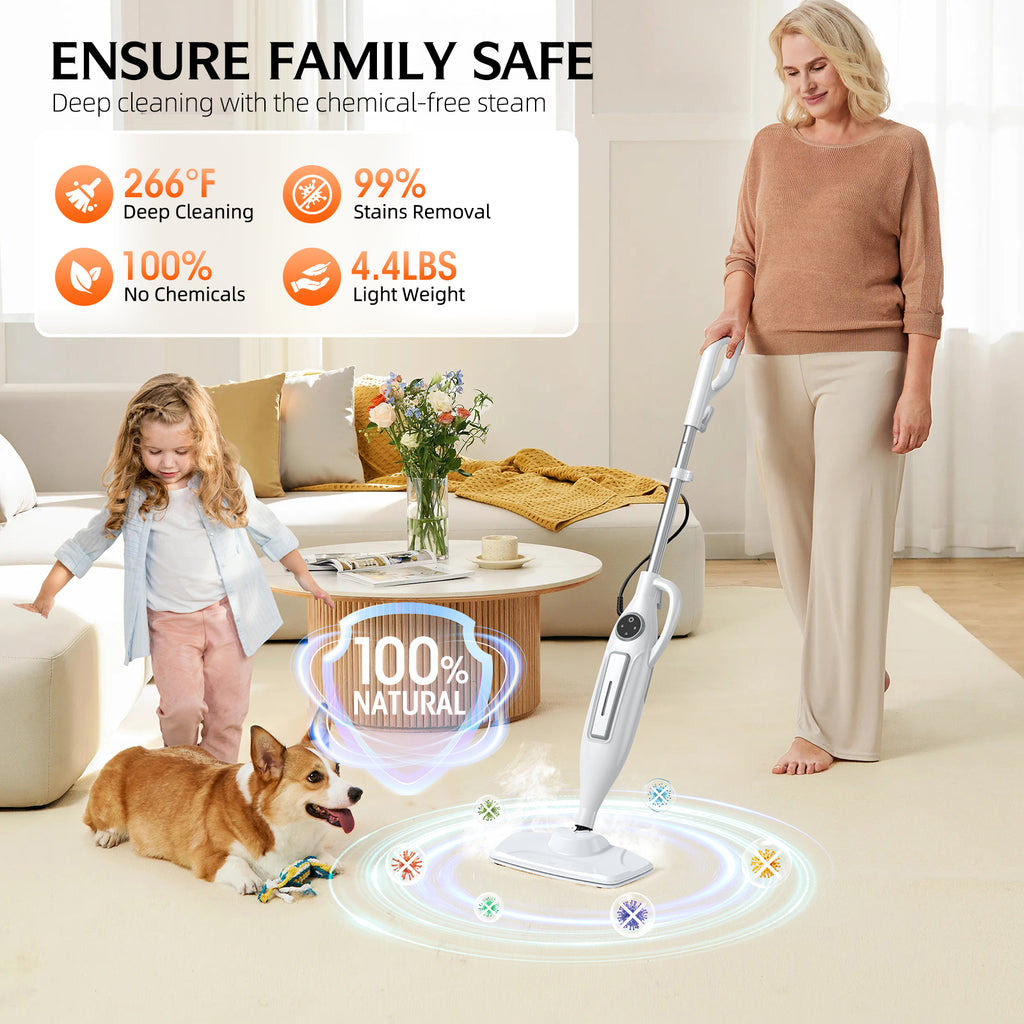 DUEDE 10-in-1 Steam Mop & Handheld Steam Cleaner | 266℉ Deep Clean, 2 Steam Modes, 11 Attachments