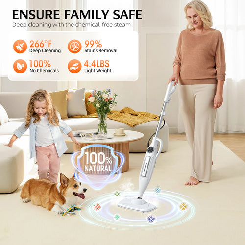 DUEDE 10-in-1 Steam Mop & Handheld Steam Cleaner | 266℉ Deep Clean, 2 Steam Modes, 11 Attachments
