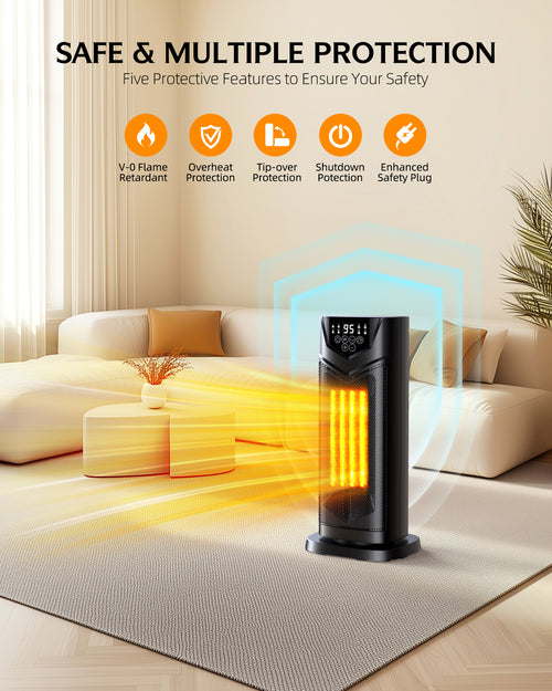 DUEDE Space Heater, 1500W Electric PTC Ceramic Heater for Indoor Use with Thermostat & 4 Fan Mode, 12H Timer, Remote, 2026 Upgraded Fast & Safety Portable Heat for Bedroom, Living Room