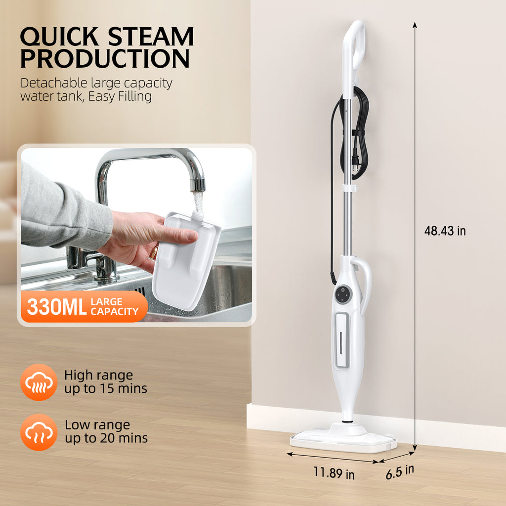 DUEDE 10-in-1 Steam Mop & Handheld Steam Cleaner | 266℉ Deep Clean, 2 Steam Modes, 11 Attachments