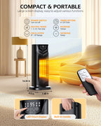 DUEDE Space Heater, 1500W Electric PTC Ceramic Heater for Indoor Use with Thermostat & 4 Fan Mode, 12H Timer, Remote, 2026 Upgraded Fast & Safety Portable Heat for Bedroom, Living Room