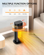 DUEDE Space Heater, 1500W Electric PTC Ceramic Heater for Indoor Use with Thermostat & 4 Fan Mode, 12H Timer, Remote, 2026 Upgraded Fast & Safety Portable Heat for Bedroom, Living Room