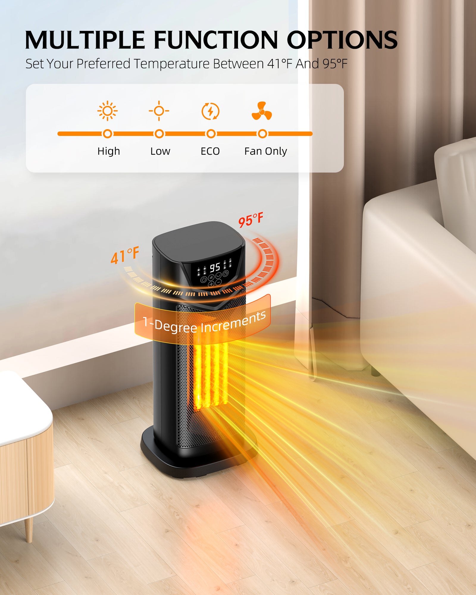 DUEDE Space Heater, 1500W Electric PTC Ceramic Heater for Indoor Use with Thermostat & 4 Fan Mode, 12H Timer, Remote, 2026 Upgraded Fast & Safety Portable Heat for Bedroom, Living Room