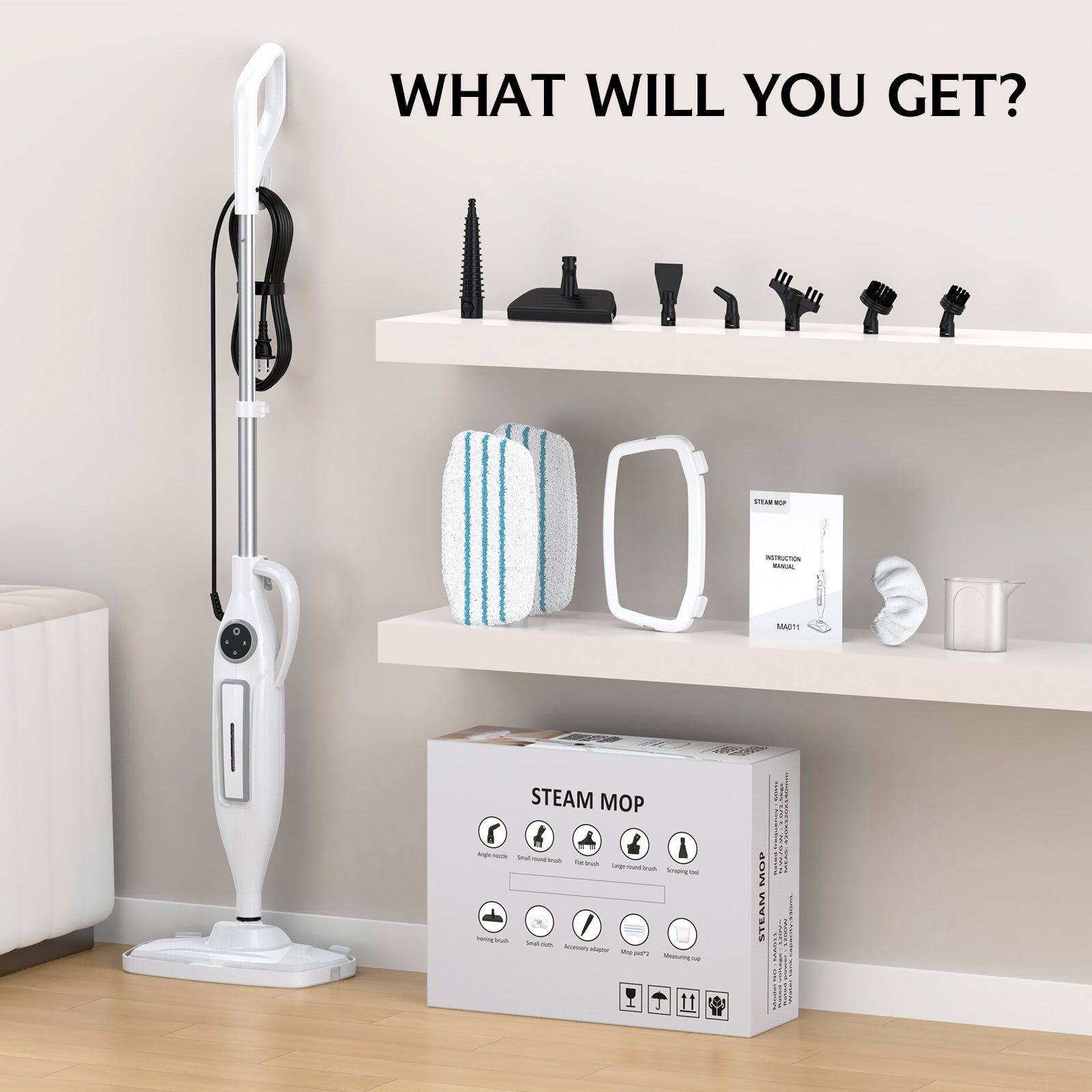 DUEDE 10-in-1 Steam Mop & Handheld Steam Cleaner | 266℉ Deep Clean, 2 Steam Modes, 11 Attachments