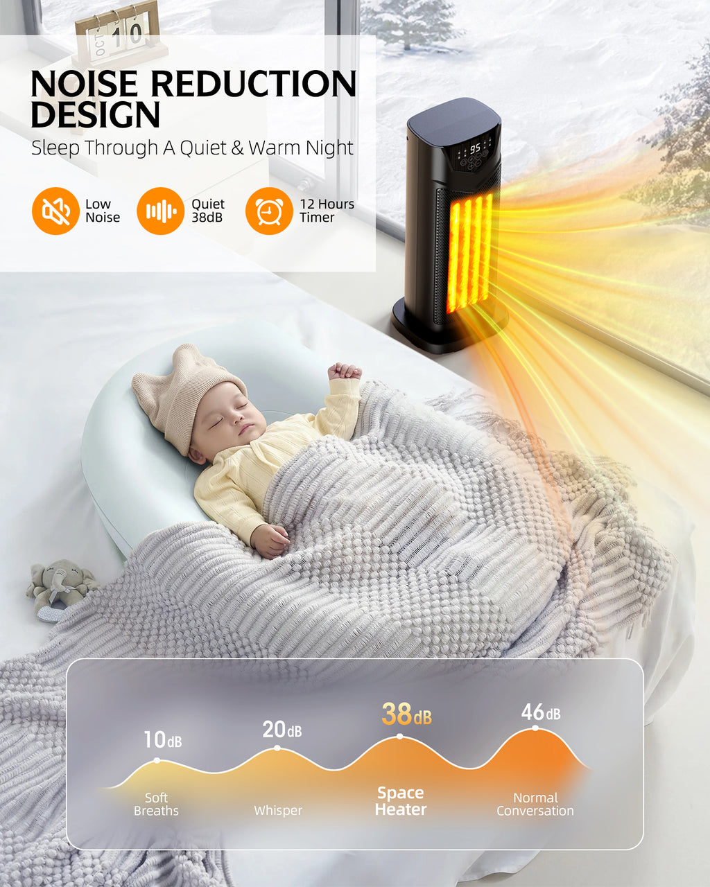 DUEDE Space Heater, 1500W Electric PTC Ceramic Heater for Indoor Use with Thermostat & 4 Fan Mode, 12H Timer, Remote, 2026 Upgraded Fast & Safety Portable Heat for Bedroom, Living Room