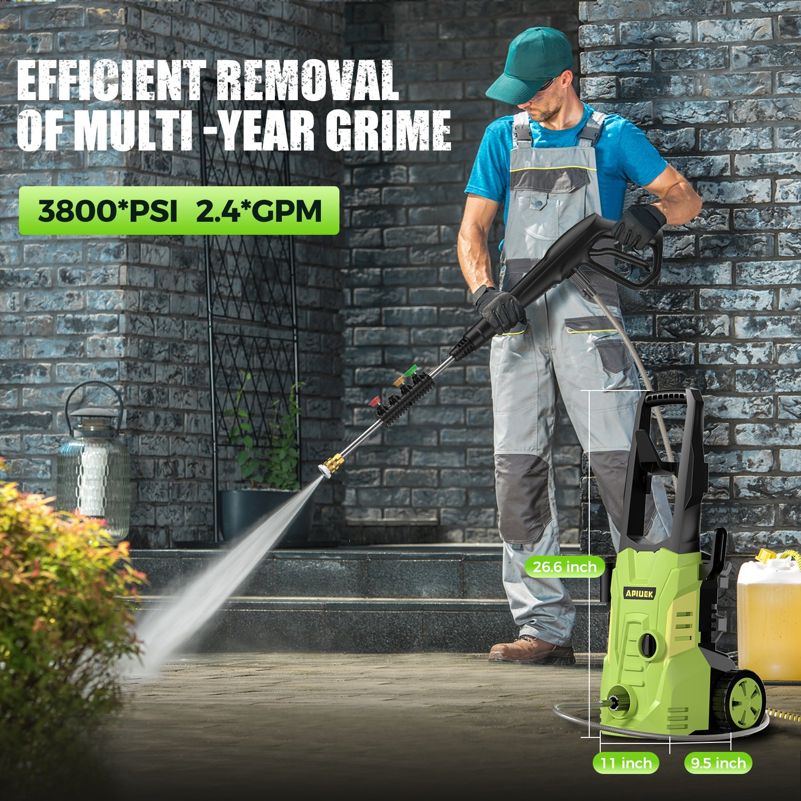 DUEDE Electric Pressure Washer - Portable Power Washer with Soap-Adjustable Tank, Steel Spray Wand, 4 Pressure Tips, 6.6 FT Inlet & 23 FT Outlet Hose, 3800PSI & 2.4GPM, for Patio/Car/Driveway/Fence