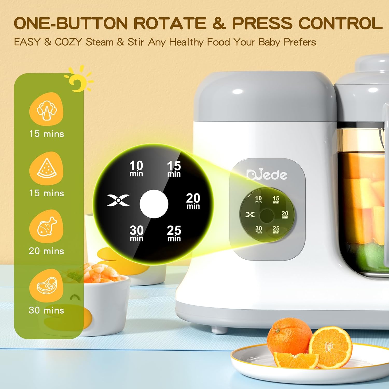 DUEDE Baby Food Maker - One Button Control Processor Steamer|Puree Blender Machine|Auto Cooking & Stirring, Cooking Nutritious Homemade Food for Infants & Toddlers, White