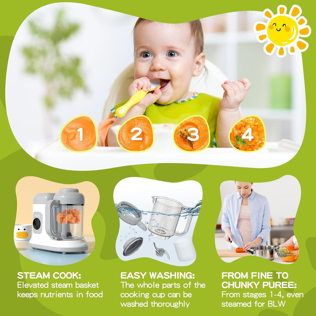 DUEDE Baby Food Maker - One Button Control Processor Steamer|Puree Blender Machine|Auto Cooking & Stirring, Cooking Nutritious Homemade Food for Infants & Toddlers, White